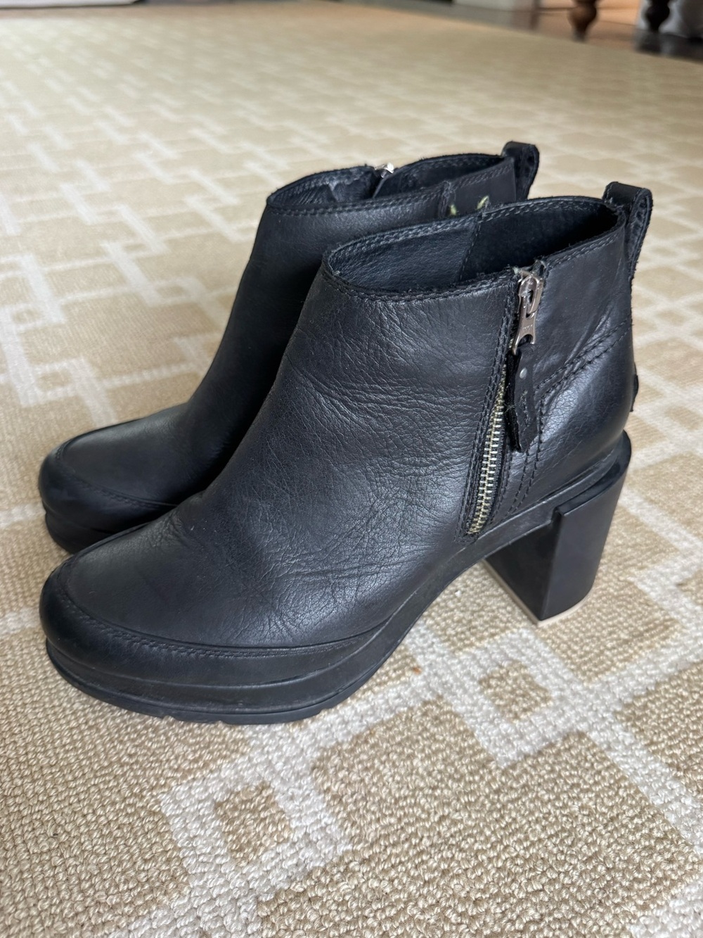Sorel Blake Leather Platform Ankle Booties Black Block Heel Women’s 7.5 - Picture 12 of 14